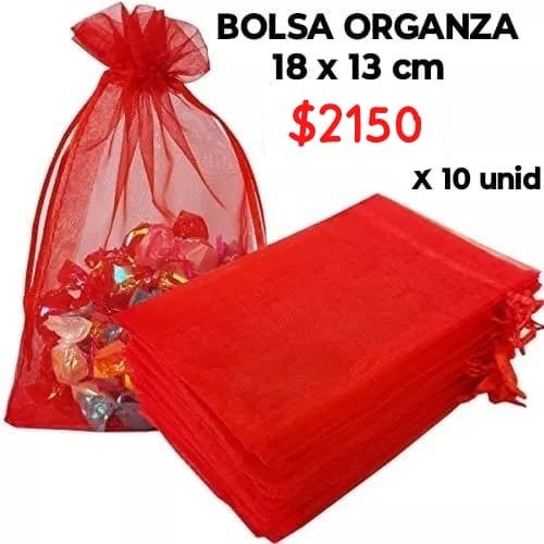 Producto - Bolsa de organza roja 18 x 13 cm x 10 un