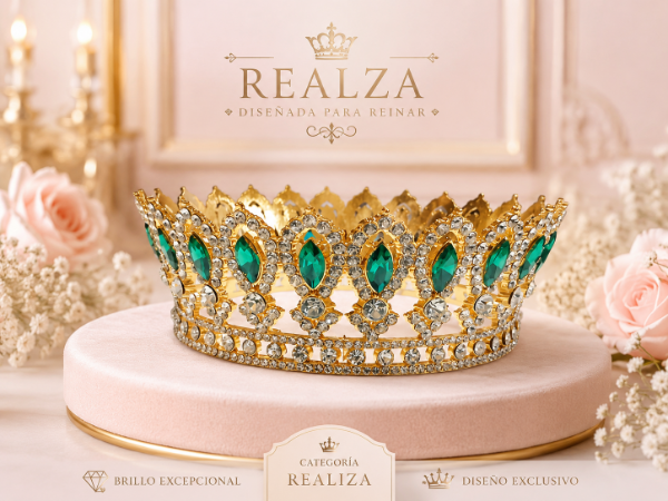 Producto - Corona reina estilo gota dorado con verde royal