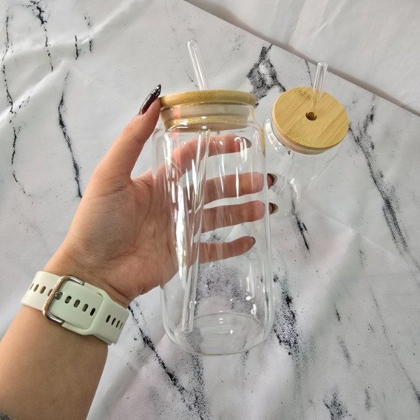 Producto - Vaso de vidrio tapa bambú con sorbete