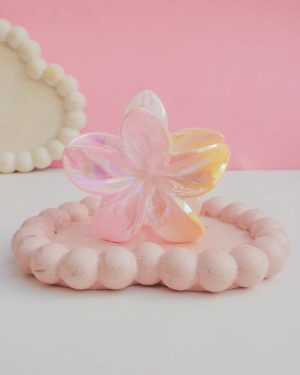 Producto - Broche flor degradé rosa y amarillo holográfica