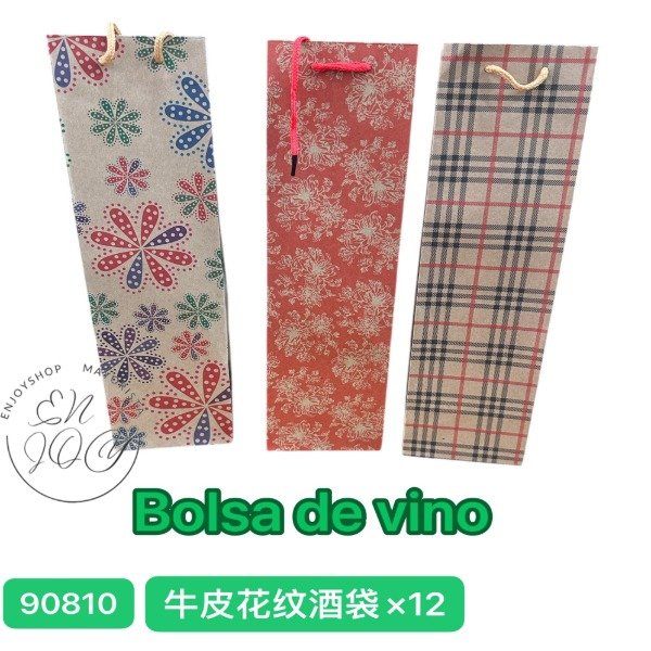 Producto - PACK X12 Bolsa para Vino De Papel ESTAMPADA Madera Con Manijas