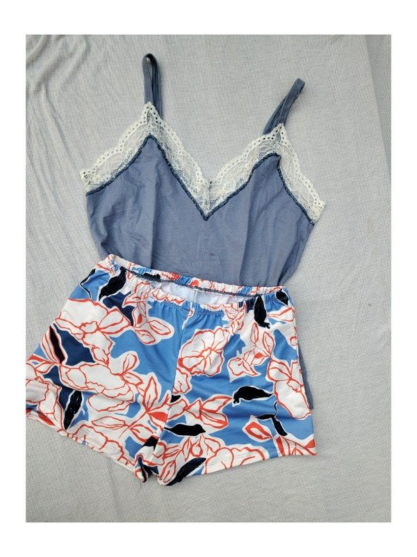 Pijama flor azul