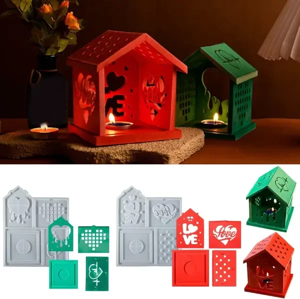 Producto - Molde silicona casa para armar portavela noche mod Love - 2