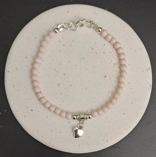 Producto - Pulsera Piedras Rosa Bebé con dije Corazón Acero Blanco