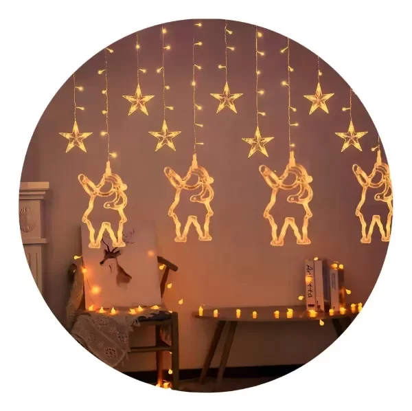 Producto - Cortina Led Papa Noel y Estrellas calida