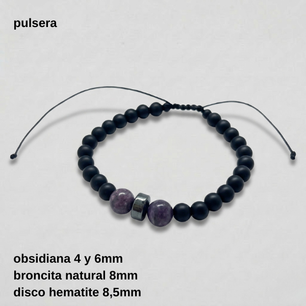 Producto - PULS.HOMB.FP - Pulsera regulable obsidiana 6mm, broncita y hematite (DÓLAR)