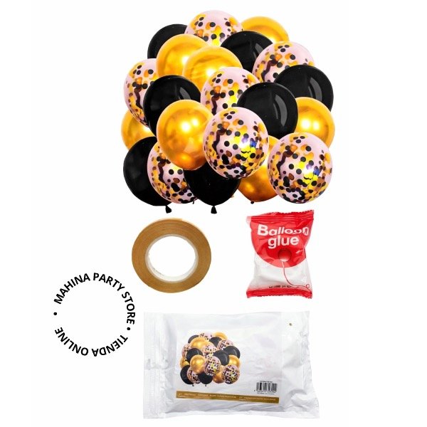 Producto - Set globos dorado / negros 52 piezas