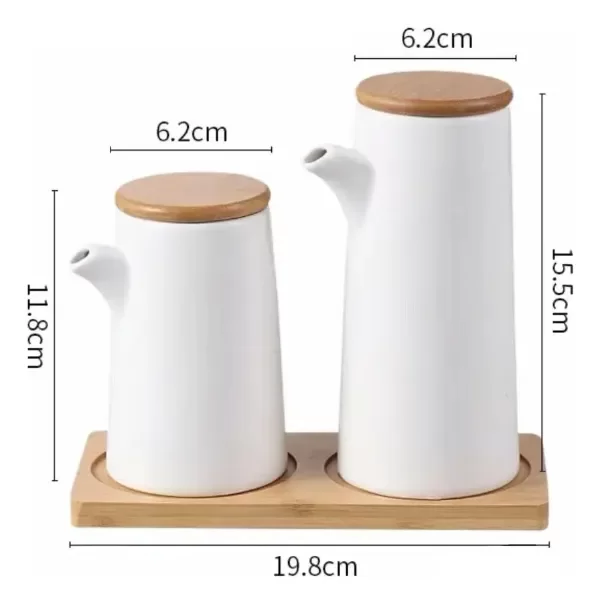 Producto - Set de aceite y vinagre ceramica Blanca y bambu