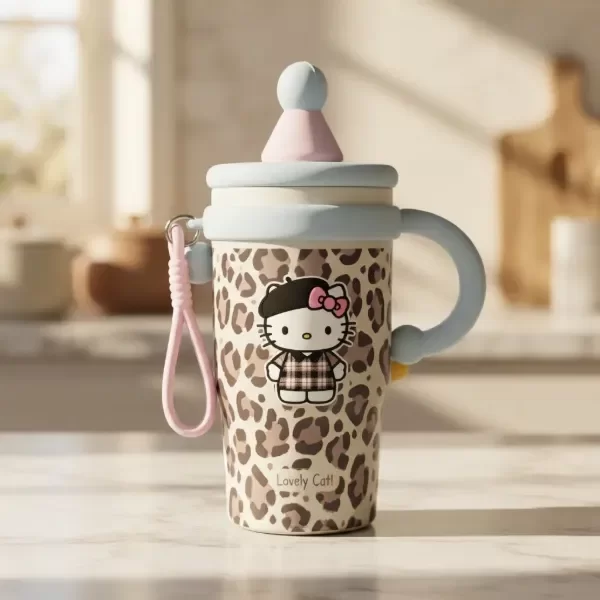 Producto - Vaso Térmico Hello Kitty Leopardo Con Sorbete Y Manija