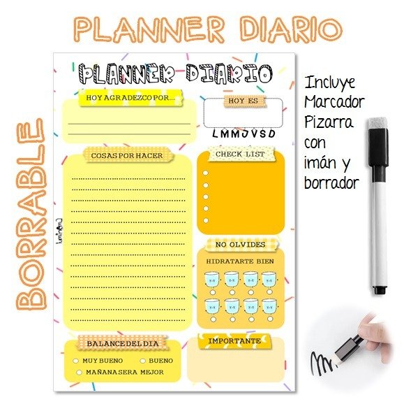 Producto - Planner Diario Borrable A4 - Amarillo