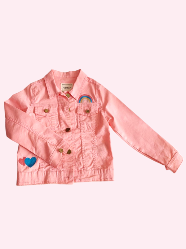 Producto - Campera de jean rosa con corazon y arco iris Cheeky 6 años