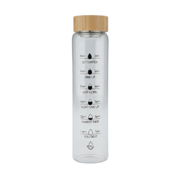 Producto - Botella Motivacional De Vidrio Tapa Bambú Capacidad 1l - 0