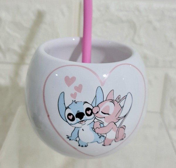 Producto - Mate burbuja Stitch y Angela love blanco