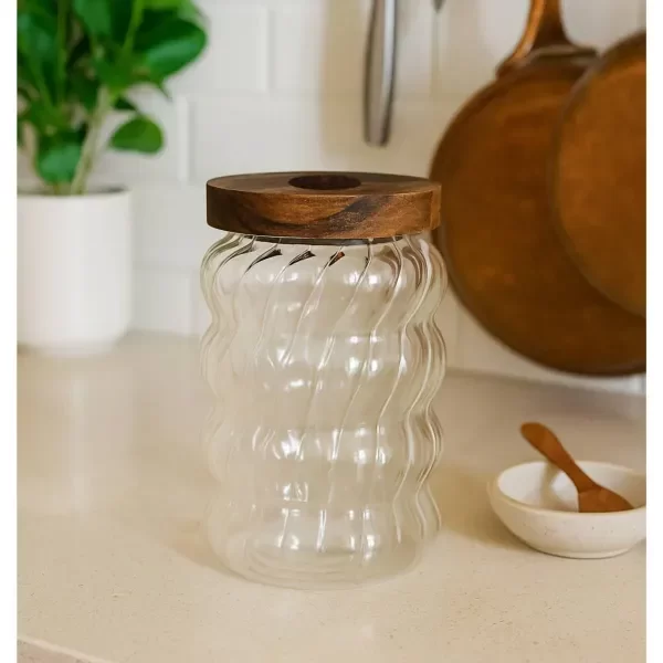 Producto - FRASCO VIDRIO TAPA MADERA 600ML