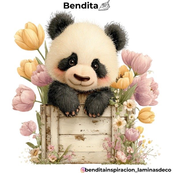 Producto - Bendita Plancha Oso panda en caja con flores