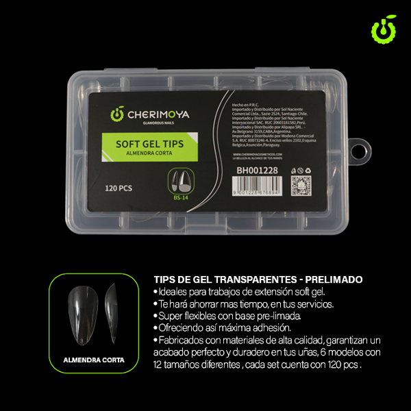Producto - TIPS SOFT GEL ALMENDRA CORTA CHERIMOYA X120 BH001228