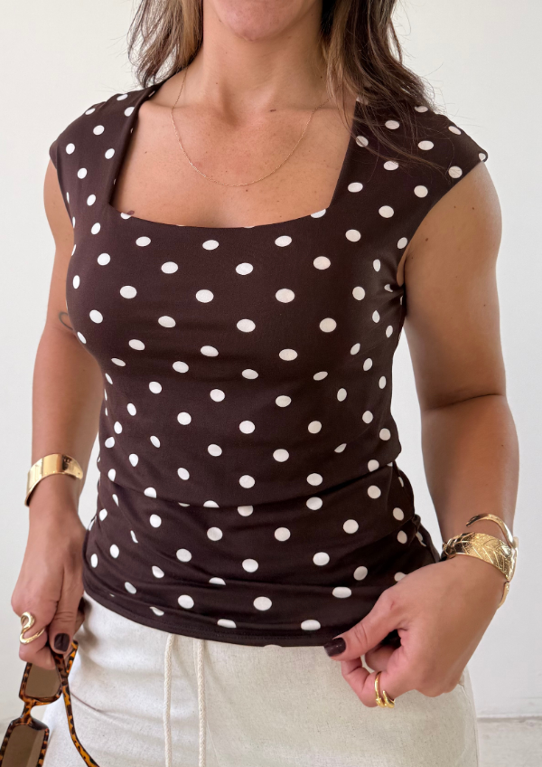 Remera PERLA - Chocolate/Blanco