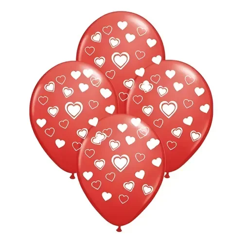 Producto - Set Globos látex rojos con corazones blancos x 10 unidades - 0