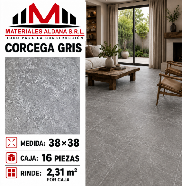 Producto - Cerámica Corcega Gris 38x38 (16 piezas) Caja 2.31 m2 - 2