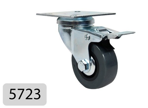 Producto - Rueda de PVC Gris con Soporte Giratorio y Freno - RH5723