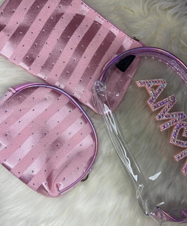 Producto - Neceser triple Amor con glitters rosa