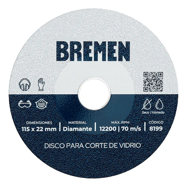 Producto - Disco Para Cortar Vidrio Amoladora 115mm - BREMEN - 8199