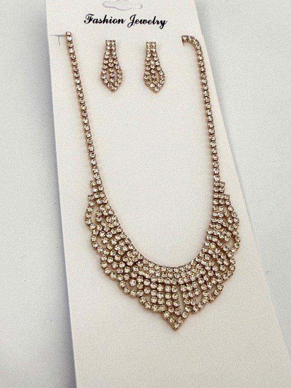Producto - CF0051 Conjunto full strass dorado collar gargantilla + aros