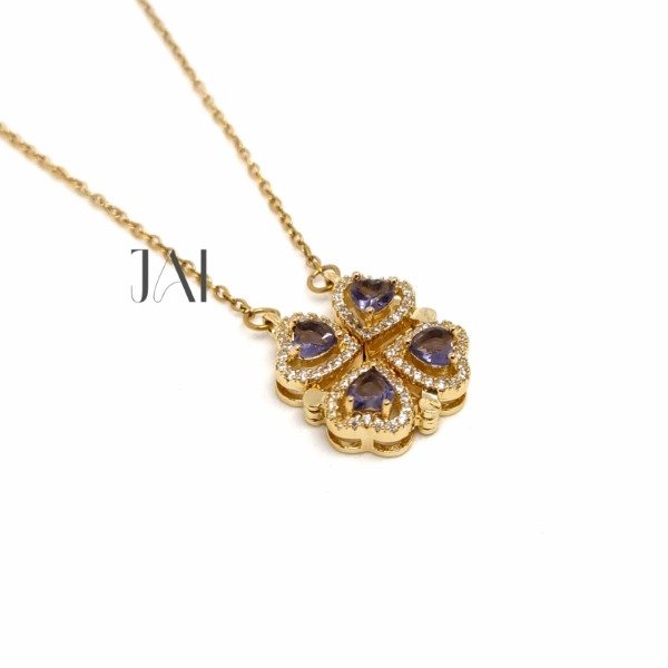 Producto - Collar doble de trébol y corazones violetas