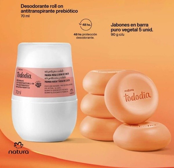 Producto - Combo "Mango Rosa y Agua de Coco" Desodorante roll on + 5 Jabones Natura