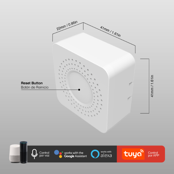 Producto - Mini Smart Switch -WiFi+RF -4 Canales -100-240Vac -50-60Hz -10A max 2.4GHz