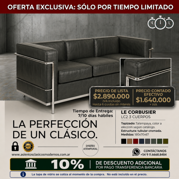 Producto - Sillón LC2 3 Cuerpos, Tapiz Talampaya, Estructura Tubular Cromada!! - 0