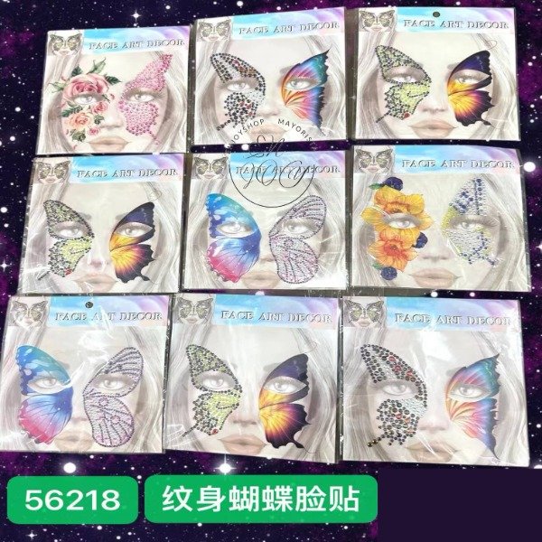 Producto - PACK X12 Tatuajes Temporales De Mariposa Y Strass Para Rostro
