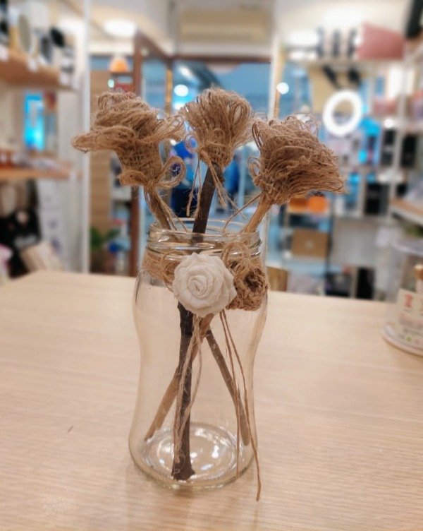 Producto - Frasco transparente + 3 Flores Deco