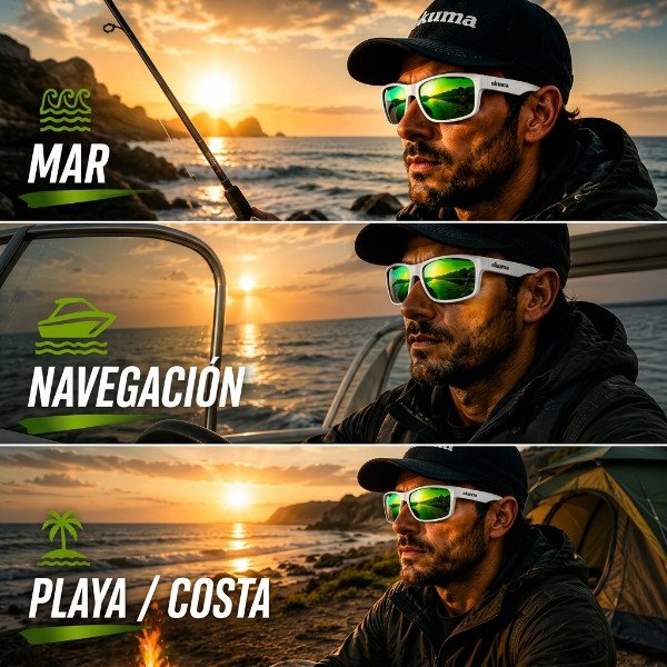 Producto - Anteojo Okuma Verde o Gris Mirror-B Espejados Polarizados UV400 Marco Blanco - 18