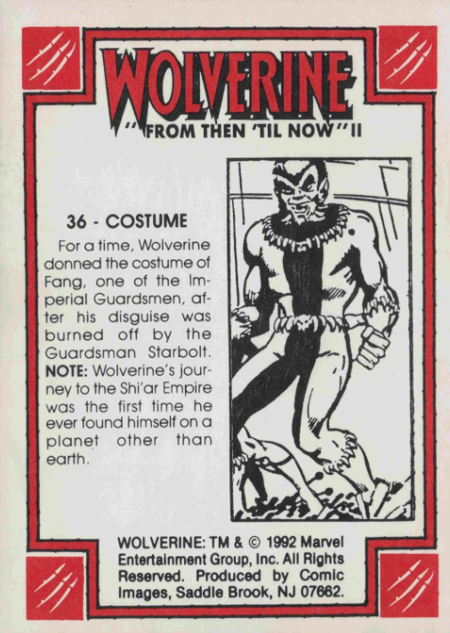 Producto - 1992 Comic Images Wolverine From Then 'Til Now II #36 - Costume - 1