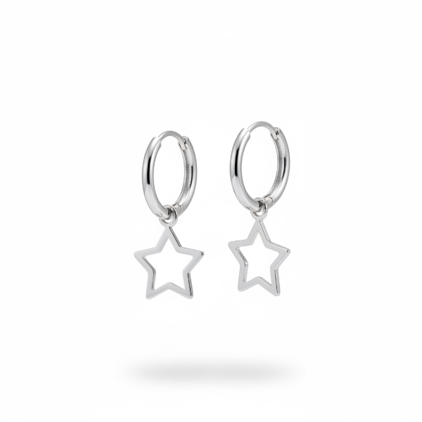 Producto - Argollitas con dije de Estrella Calada -  1,4 cm - Plata 925