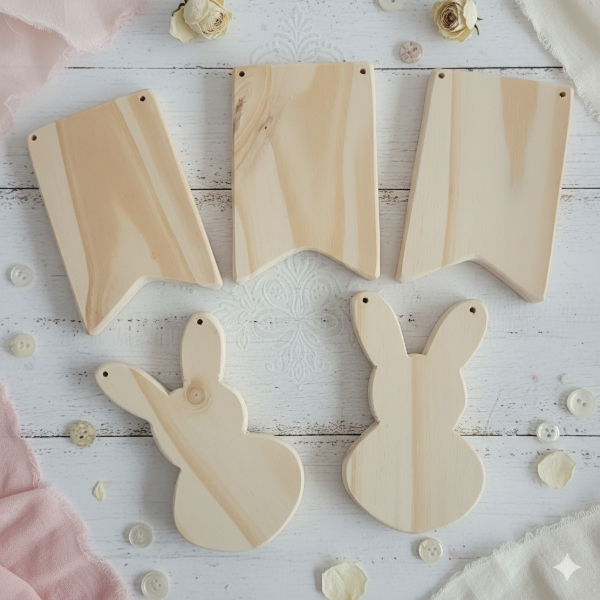 Producto - GUIRNALDA CONEJOS DE MADERA PINO x5 piezas