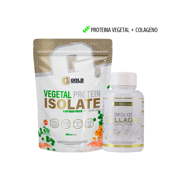 Producto - Proteina vegetal GOLD NUTRITION + Colageno AGE BIOLOGIQUE