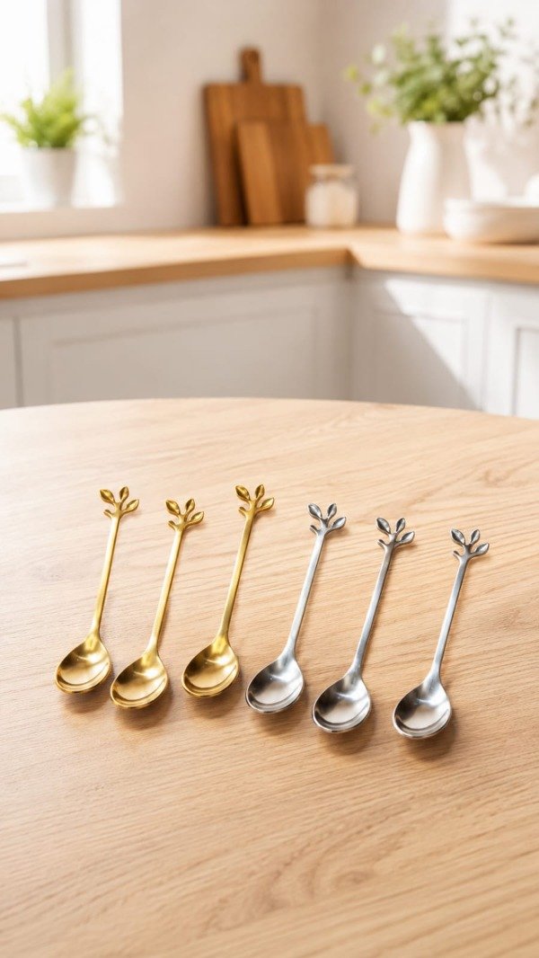 Producto - Cuchara de metal x 6. disponible en dorado y plateado