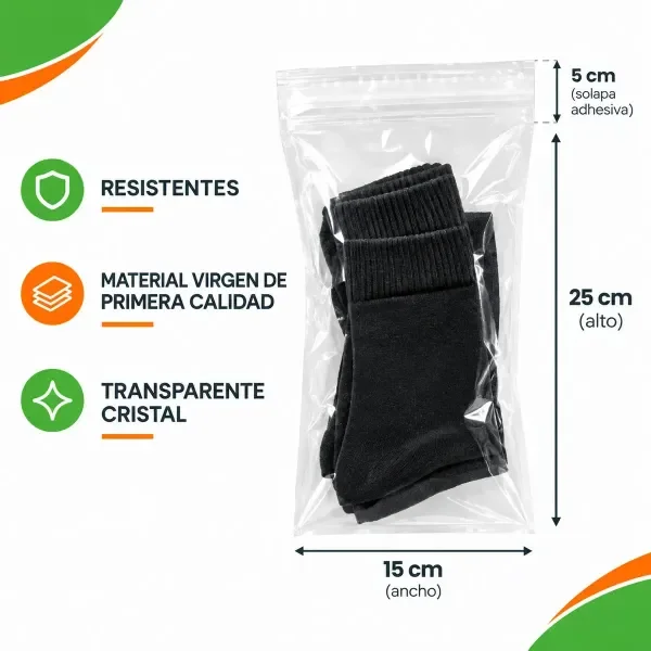 Producto - BOLSAS POLIPROPILENO C/ ADHESIVO 15 X 25 + 5 Cristal X 200 - 2