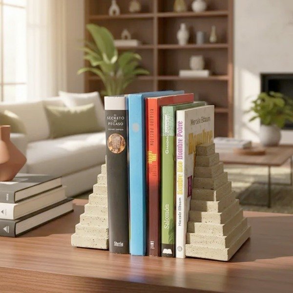 Producto - Sujeta Libros Organizador Azteca Minimalista En Cemento X 2