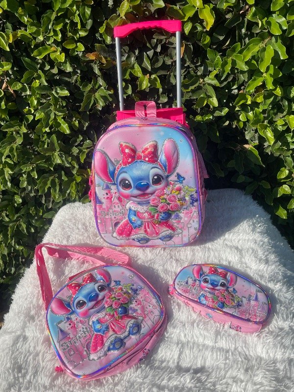 Producto - Mochila con carrito y luz+lunchera+cartuchera 16 pulgadas
