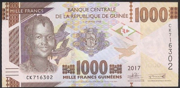 Producto - Guinea [P 48b] 1000 Francos 2017. UNC