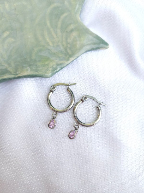 Producto - argollitas gotitas silver (rosa)