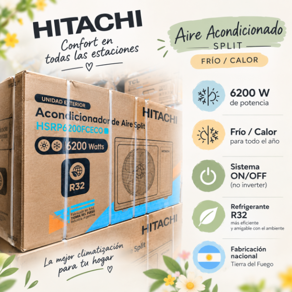 Producto - AIRE ACONDICIONADO HITACHI ECO 6200W ON/OFF FRIO/CALOR HSRP6200FCECO
