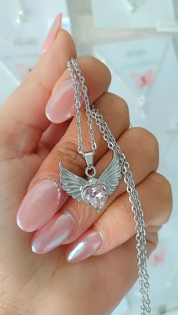 Producto - Collar alitas piedra rosa