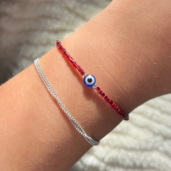 Producto - Pulsera roja de ojo turco y canutillo checo