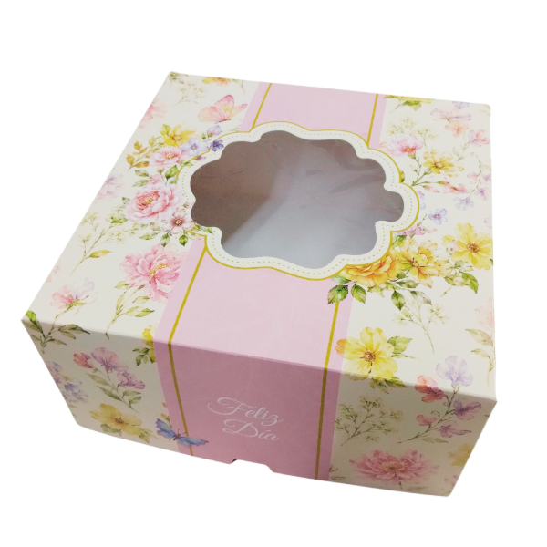 Producto - Caja Feliz día Flores con visor 20 x 20 x 10 cm