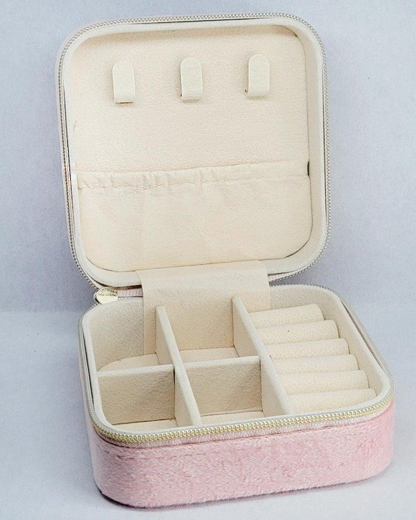 Producto - BI 663 - Alhajero - Joyero aterciopelado Rosa Pastel con cierre dorado - 3