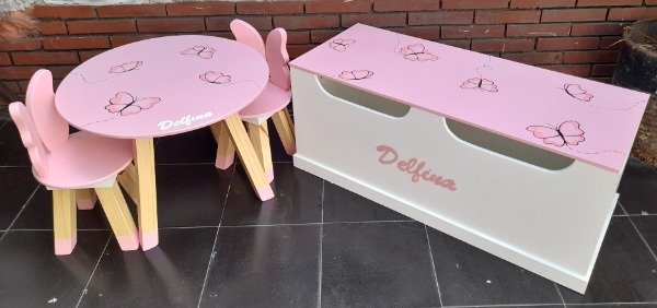 Producto - JUEGO DE MESA BANCO MARIPOSA BAUL 100X40X40